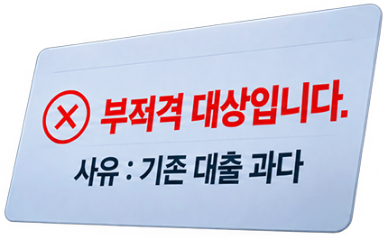 승인이 어렵습니다. 기존 대출 과다